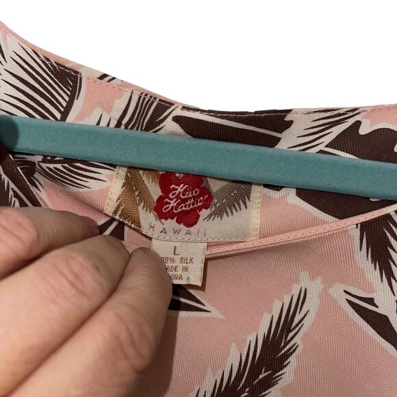 Hilo Hattie Womens Dress Size Large Pink Brown Floral Pure Silk Palm Tree - Picture 5 of 13
